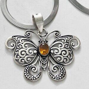 925 Sterling silver monarch Butterfly Citrine necklace Gemstone Jewelry